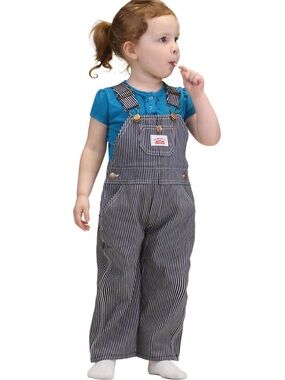 KIDS ROUND HOUSE Denim Hickory Stripe Bib Unisex Overalls YOUTH SIZE: 6